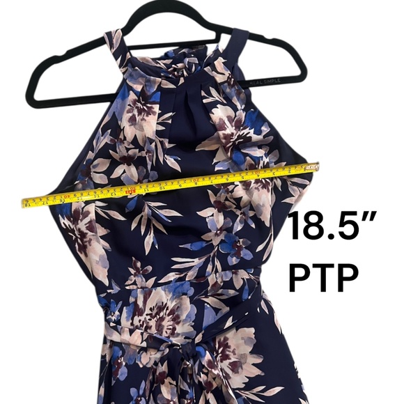 Eliza J Floral Halter Maxi Dress Navy Blue | Size 8 | Long, Formal - Picture 11 of 13